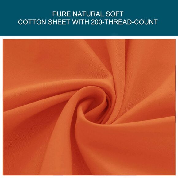 Fitted Sheet Only Cotton Breathable Bottom Sheet with Large Pocket Orange - Picture 3 of 6